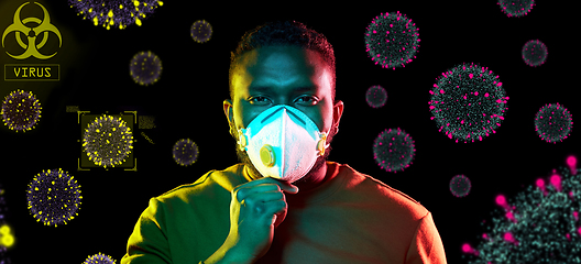 Image showing african man in respirator protecting from virus