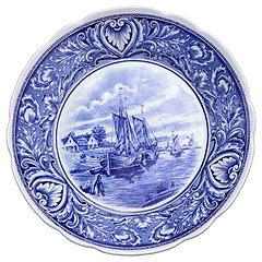 Image showing Old Blue and white ceramic plate with Dutch motifs as a souvenir