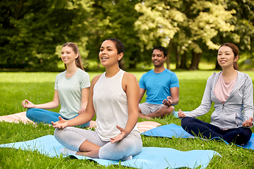 Image showing group of people doing yoga at summer park