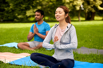 Image showing group of people doing yoga at summer park