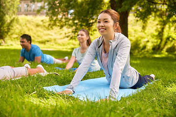 Image showing group of people doing yoga at summer park