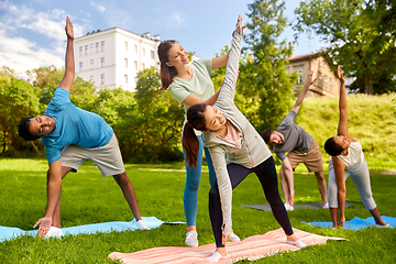 Image showing group of people doing yoga with instructor at park