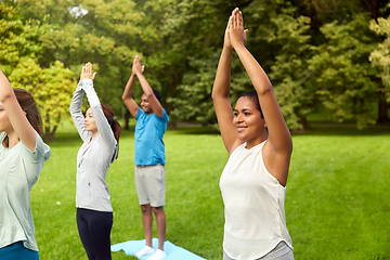 Image showing group of people doing yoga at summer park