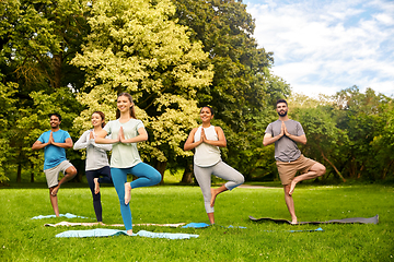 Image showing group of people doing yoga at summer park