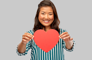 Image showing happy asian woman with red heart