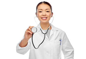 Image showing close up of asian female doctor with stethoscope