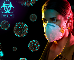 Image showing woman in mask or respirator protecting from virus