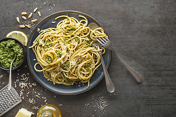 Image showing Spaghetti pesto