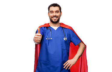 Image showing smiling doctor or male nurse in superhero cape