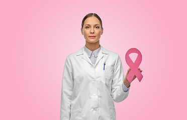 Image showing female doctor with breast cancer awareness ribbon