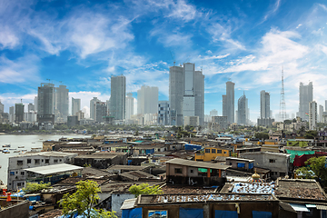 Image showing Views of slums on the shores of Mumbai, India against the backdr