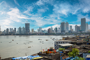 Image showing Views of slums on the shores of Mumbai, India against the backdr