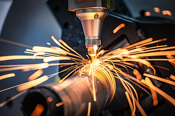 Image showing CNC Laser cutting of metal, modern industrial technology.