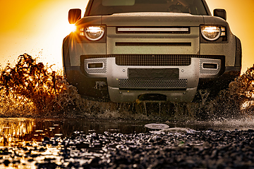 Image showing Off road tourist car rides off-road in the highlands. Expedition