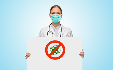 Image showing doctor in mask with coronavirus prohibiting sign