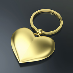 Image showing Shiny gold keyring with heart