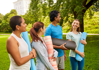 Image showing group of happy people with yoga mats at park