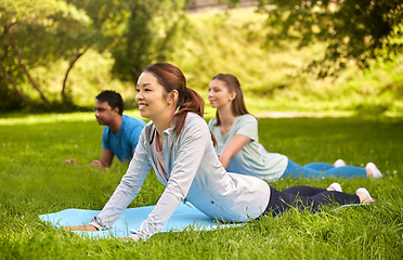 Image showing group of people doing yoga at summer park