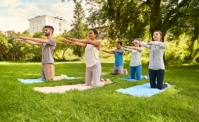 Image showing group of people doing yoga at summer park