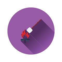 Image showing Iicon of camping fire with marshmallow