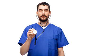 Image showing doctor or male nurse with stethoscope