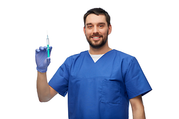 Image showing doctor or male nurse with medicine in syringe