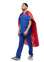 Image showing doctor or male nurse in superhero cape walking