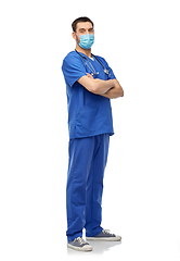 Image showing male doctor in blue uniform and mask