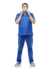 Image showing male doctor in blue uniform and mask