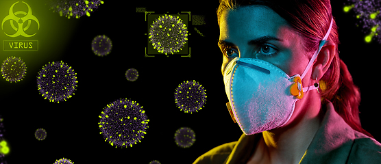 Image showing woman in mask or respirator protecting from virus