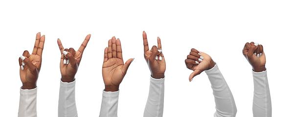 Image showing hands of african woman showing various gestures