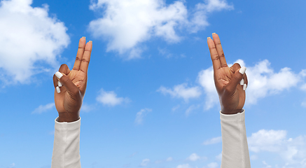 Image showing hands of african american woman showing fingers