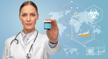 Image showing female doctor with medicine over world statistics