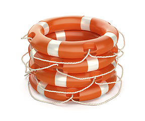 Image showing Stack with four lifebuoy rings