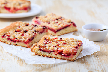 Image showing Homemade plum cake with  yeast dough and crumbles