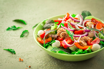 Image showing Tuna salad with mozzarella, onions and Japanese mustard greens