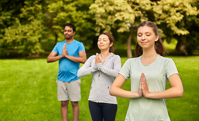 Image showing group of people doing yoga at summer park