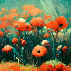 Image showing Beautiful poppy field in bright sunlight. Spring flower backgrou