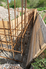 Image showing Installation of formwork during the construction of a strip foundation