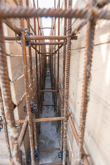 Image showing Tied rebar close-up before pouring strip footing