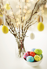 Image showing close up of pussy willow branches and easter eggs