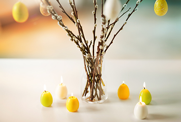 Image showing pussy willow branches decorated by easter eggs