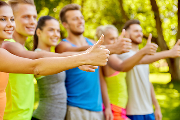 Image showing group of happy sporty friends showing thumbs up