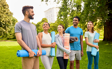 Image showing group of happy people with yoga mats at park