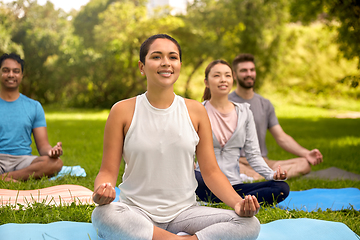 Image showing group of people doing yoga at summer park