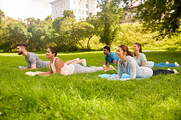 Image showing group of people doing yoga at summer park