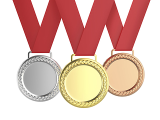 Image showing Gold, silver and bronze medals