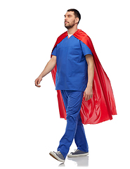 Image showing doctor or male nurse in superhero cape walking