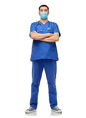 Image showing male doctor in blue uniform and mask