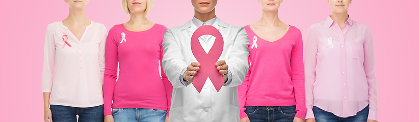 Image showing female doctor with breast cancer awareness ribbon